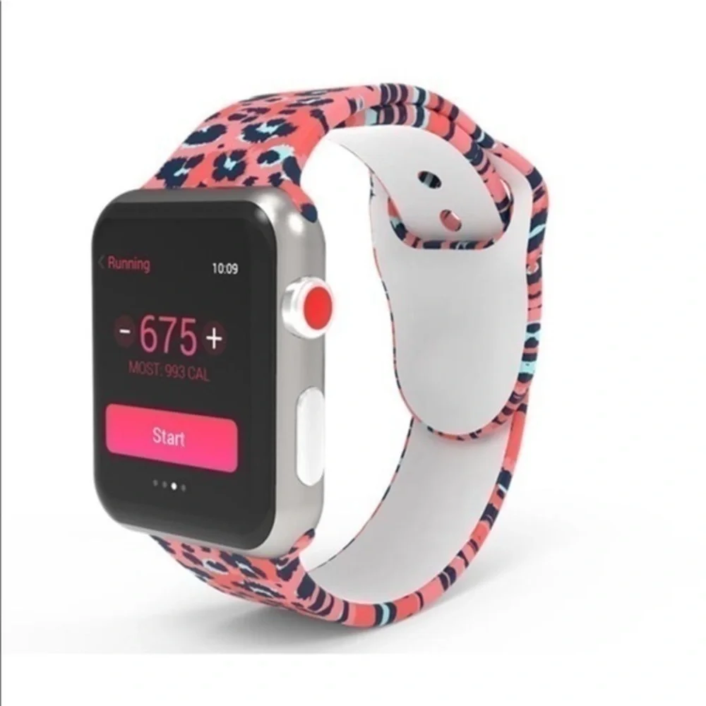 Pink Leopard Print Apple Watch Band 38mm 40mm Long Silicone Strap NWT